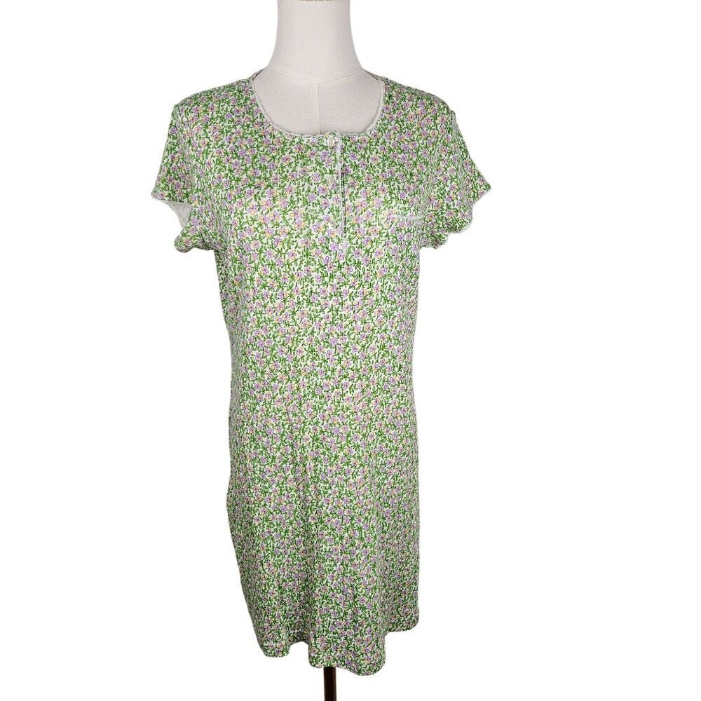 PinkK Vintage Y2K Kmart Floral Nightgown Sz Large Dainty Lace Trim Green‎ Purple